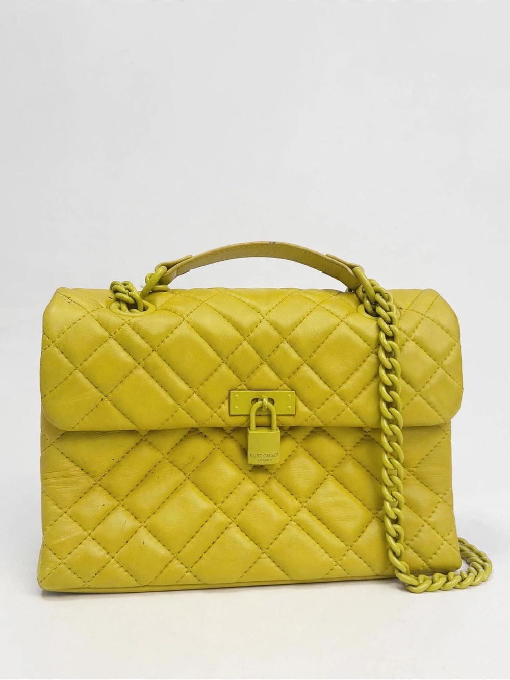 Kurt Geiger Quilted Yellow Leather Top-Handle Satchel